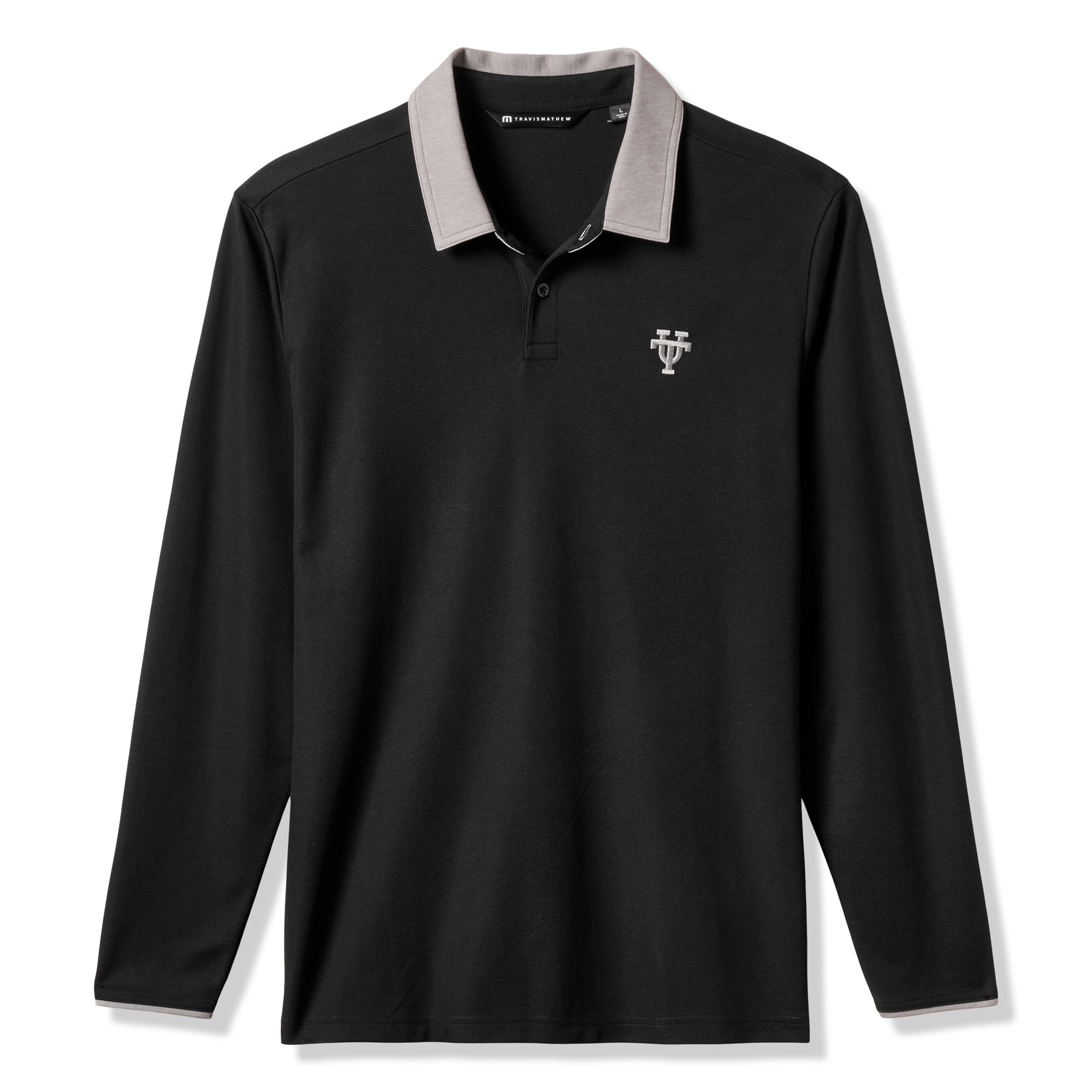 Men's TravisMathew  Black Texas Longhorns Varsity Vintage Long Sleeve Tri-Blend Polo